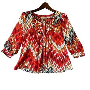 John Paul Richard Petite Blouse Top‎ Chevron Print 3/4 Sleeve PM